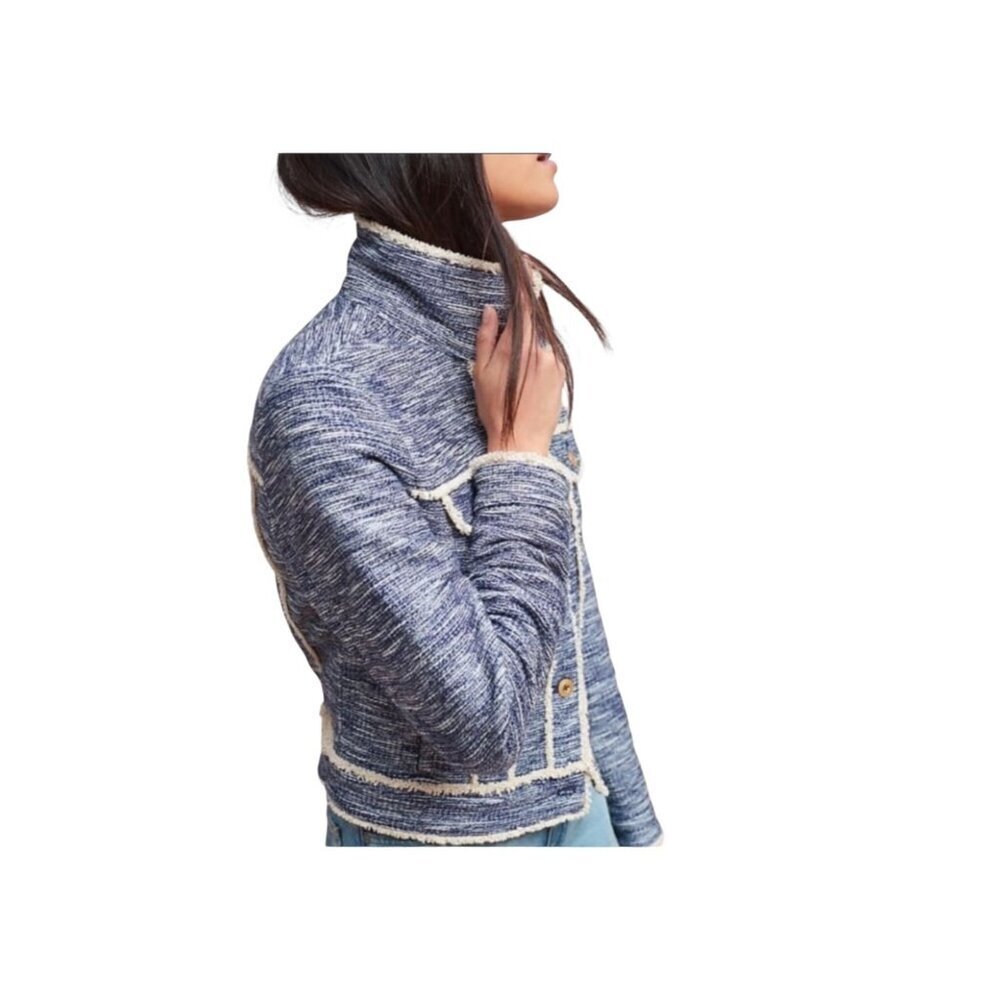 Anthropologie Ett:Twa Blue Tweed Trucker Jacket – XS – Textured Trim - Picture 16 of 16